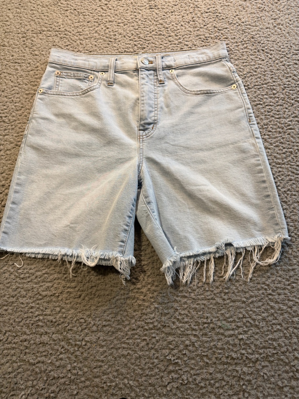 Madewell Light Wash High-Rise Frayed Hem Denim Shorts